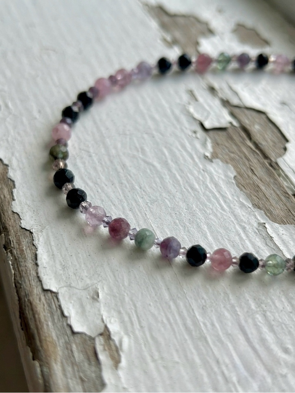 Semi Precious Faceted Pink Tourmaline Beaded Necklace - Picture 2 of 5